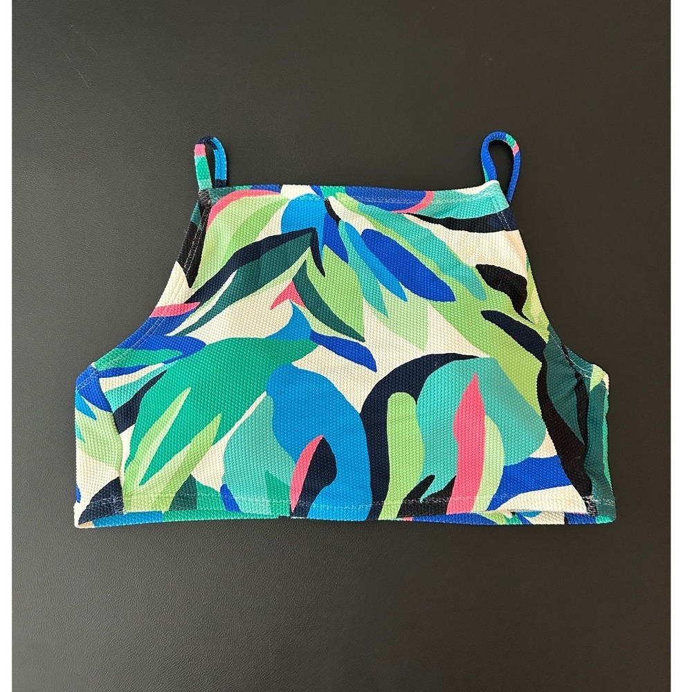 Shade & Shore Tropical Leaf Bikini Top MultiColor Size L 12-14 NWT 1369